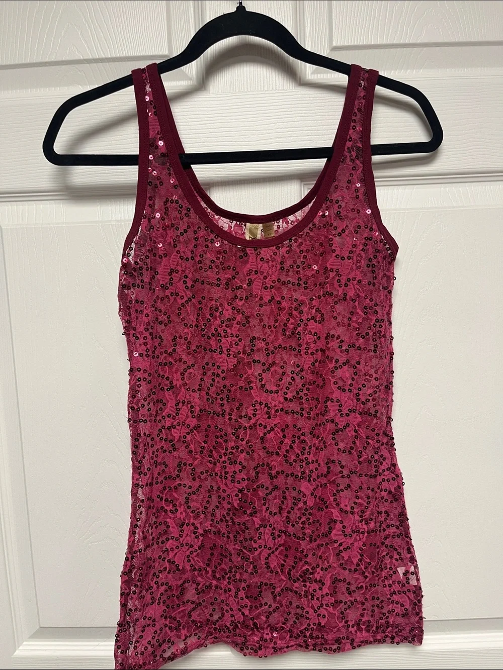 BKE Magenta Sequin Scoop Neck Tank